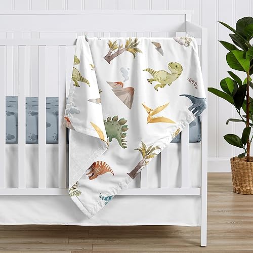 Miniatura 2 de Sweet Jojo Designs Acuarela dinosaurio dinosaurio niño manta suave recibiendo seguridad cochecito bebé viaje cálido Minky verde pizarra azul blanco