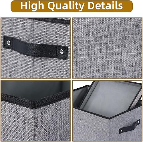 Miniatura 5 de YheenLf Cajas de almacenamiento de tela, cestas de almacenamiento para estantes con tapas, contenedores de almacenamiento de tela con asas, cajas