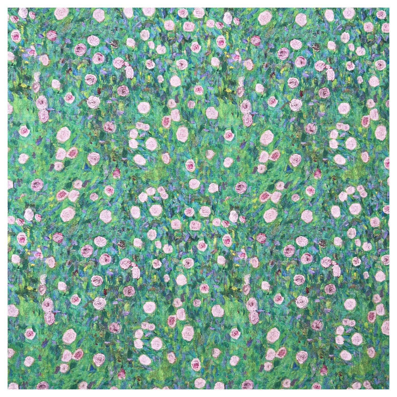 Thefabrictrade White Roses 100% Cotton Fabric Digital Printed Material Gustav Klimt Abstract Design, Ideal For Arts & Crafts, Quilting - 2 Metre (200Cm X 140Cm)