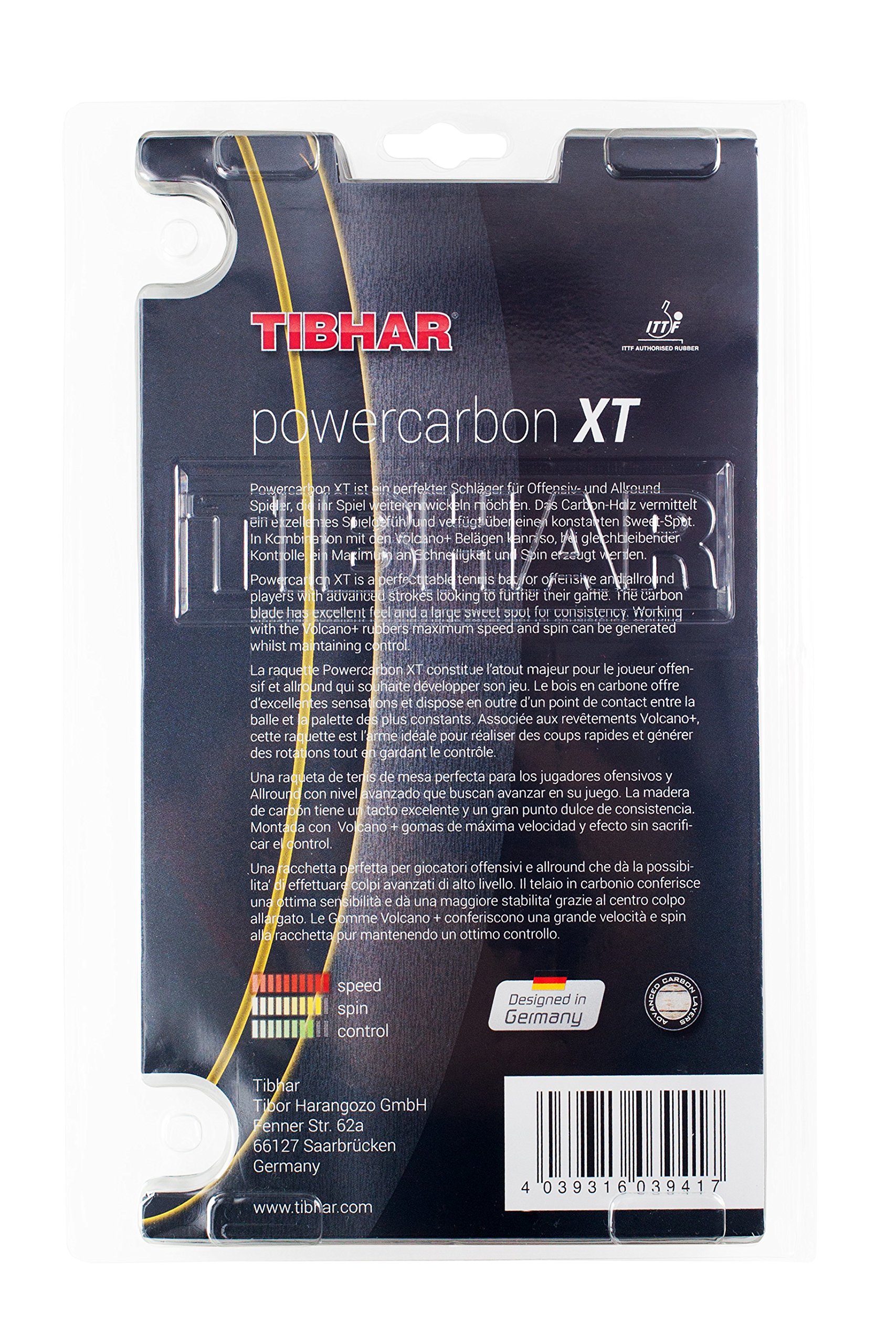 Tibhar Raquette de Ping Pong Powercarbon XT Allround Offensive ITTF