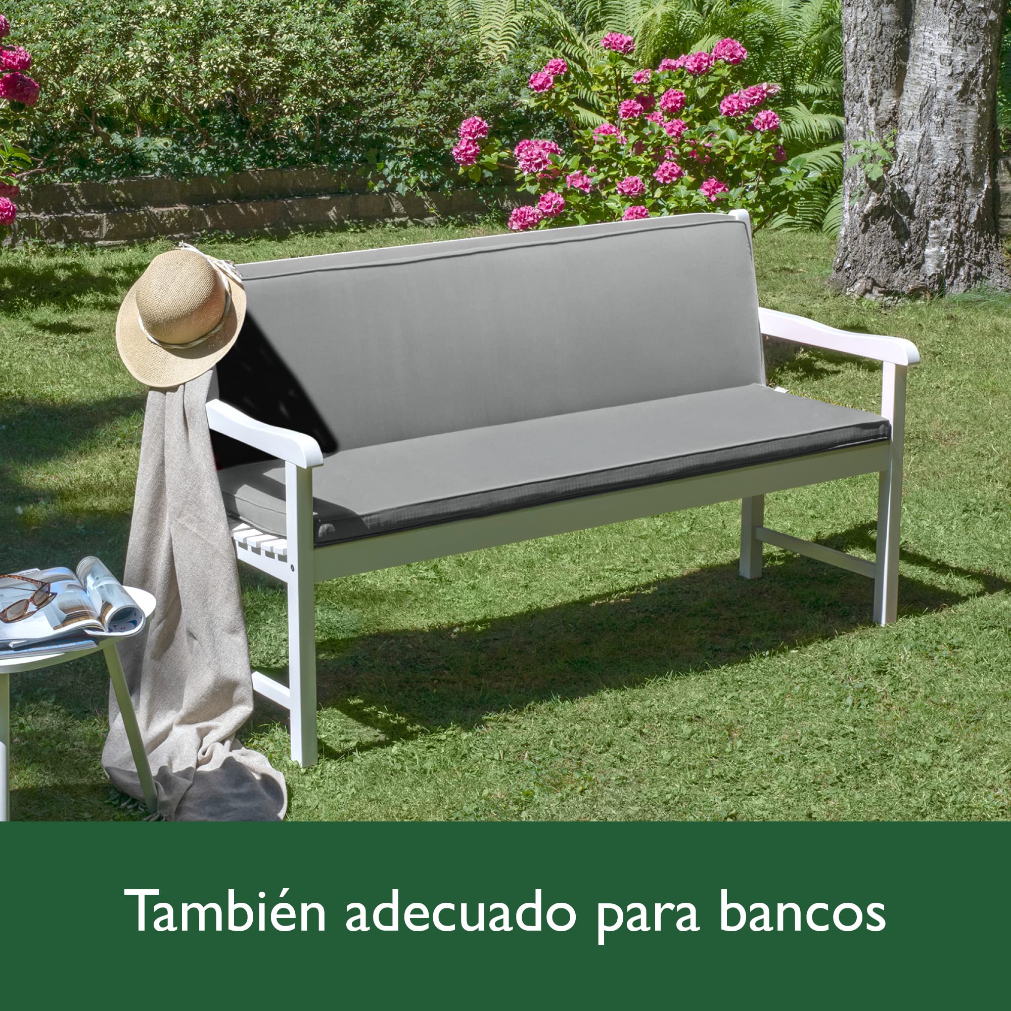 Beautissu Loft HS Set 2 Cojines colchoneta para Bancos Columpio Hollywood 180x50 Gris Claro Asiento y Respaldo 3 plazas