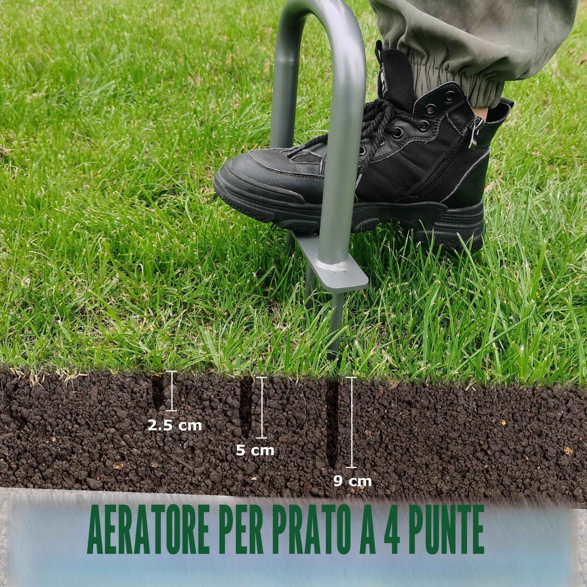 BARAYSTUS Arieggiatore manuale per prato Regolabile in altezza Arieggiatore manuale per terreni compatti e superfici erbose Ventilatore manuale con 4 punte