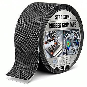 STRBOXONG Rubber Grip Tape, Rubberized Friction Tape, Non Abrasive Black Adhesive Grip Tape Roll, 2 Inch x 10 Feet, Handle Grip Tape for Tools, Equipment Handles, Handrails, Ladders, Pull Up Bars