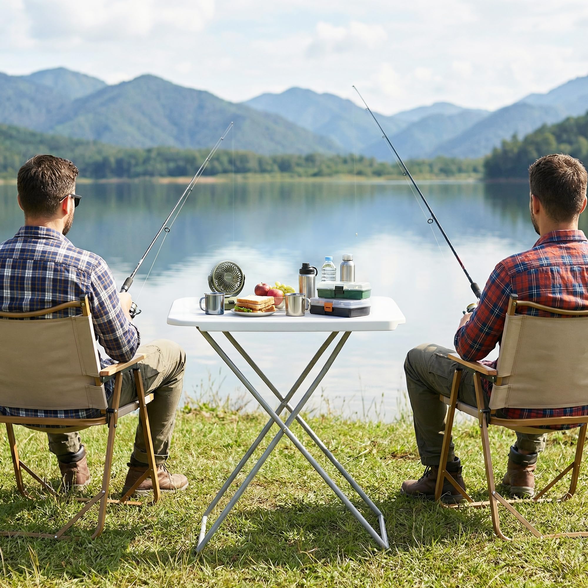 Outsunny Mesa Plegable Camping Altura Ajustable 75x50x73,5 cm Blanco