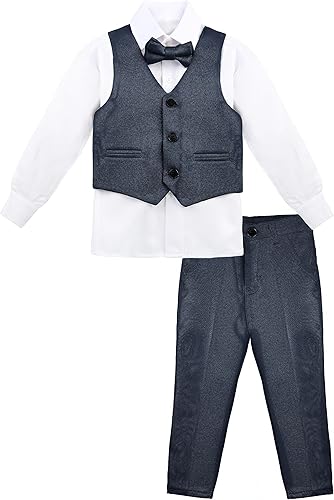 Lilax Traje formal para niños de 4 piezas, chaleco, pantalones y corbata