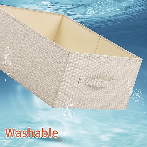 Miniatura 7 de Contenedores plegables de almacenamiento de lino, paquete de 3 cestas de almacenamiento grandes, lavables, contenedores de almacenamiento de ropa