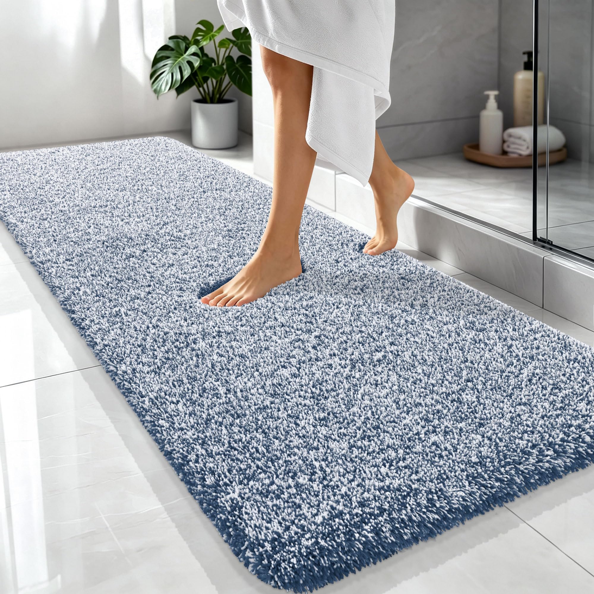 OLANLY Microfiber Bath Rugs - Deep Rose & White -24