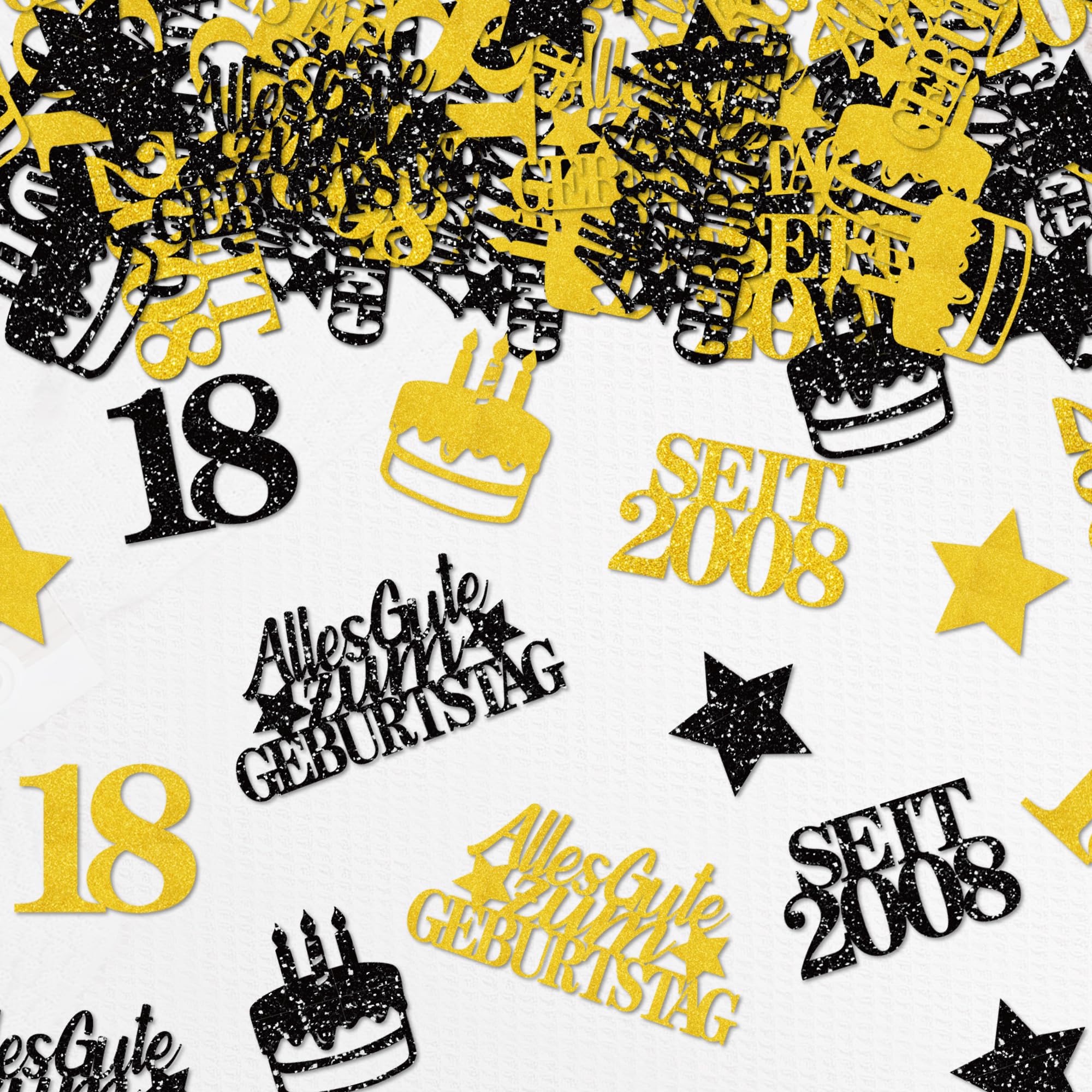 200 Stück Konfetti 18 Geburtstag Schwarz Gold Zahl 18 Seit 2008 Tischdeko | Schwarz Goldene Papierkonfetti mit Zahl 18 Seit 2008 Motiv, Tisch Party Dekoration Geschenkidee zum 18. Geburtstag Feier