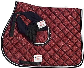 Red Glitter Saddle Pad Set Matching Ear Bonnet | Equestrian Show Gear | Horse Riding Matchy Set | Dressage or Jumping/Hunter