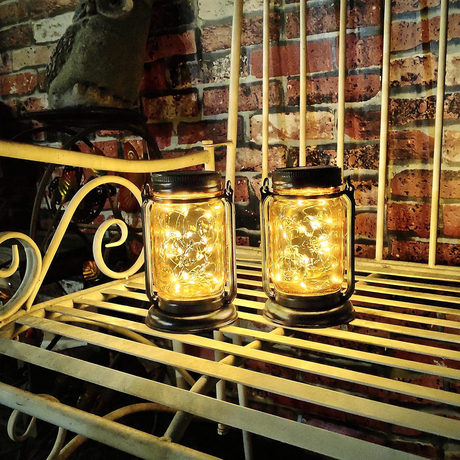 Outdoor Solar Lanterns,Hanging Lights Outdoor,Garden Decorations Patio Decorations Solar Powered Waterproof 30 LED Glass Jar Lights for Party, Courtyard, Patio,Tabletop Decorations （2Pack): Home Improvement