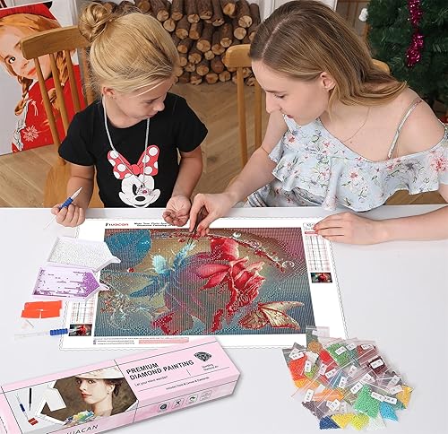 Miniatura 3 de Huacan Kits de pintura de diamantes para adultos, diseño de mariposa rosa 5D, kit de arte de diamantes de taladro completo, puntos de diamante, arte