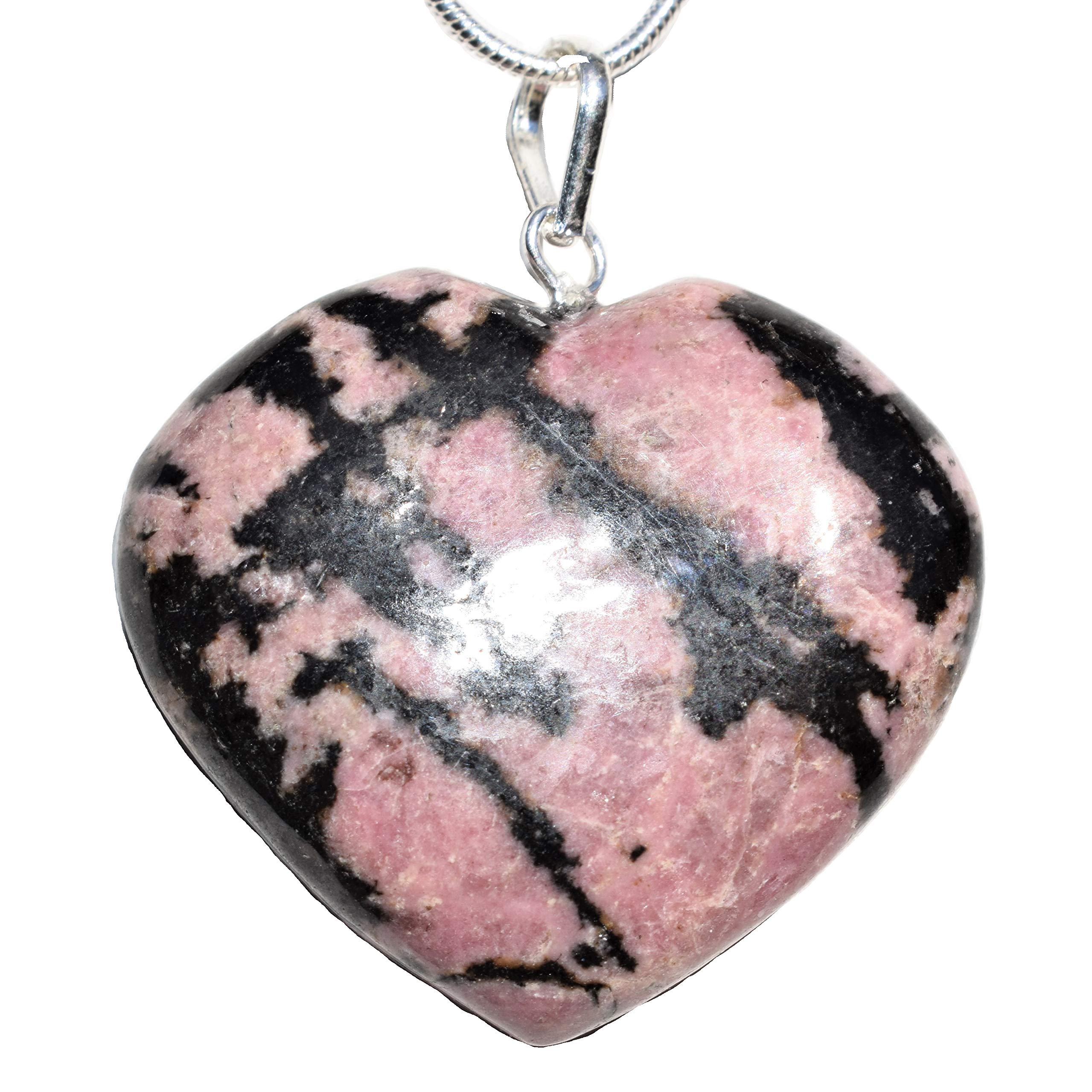 Zenergy Gems Charged Natural Himalayan Gemstone Crystal Puffy Heart Pendant Necklace + 20" Silver Chain + Selenite Charging Heart [Included]