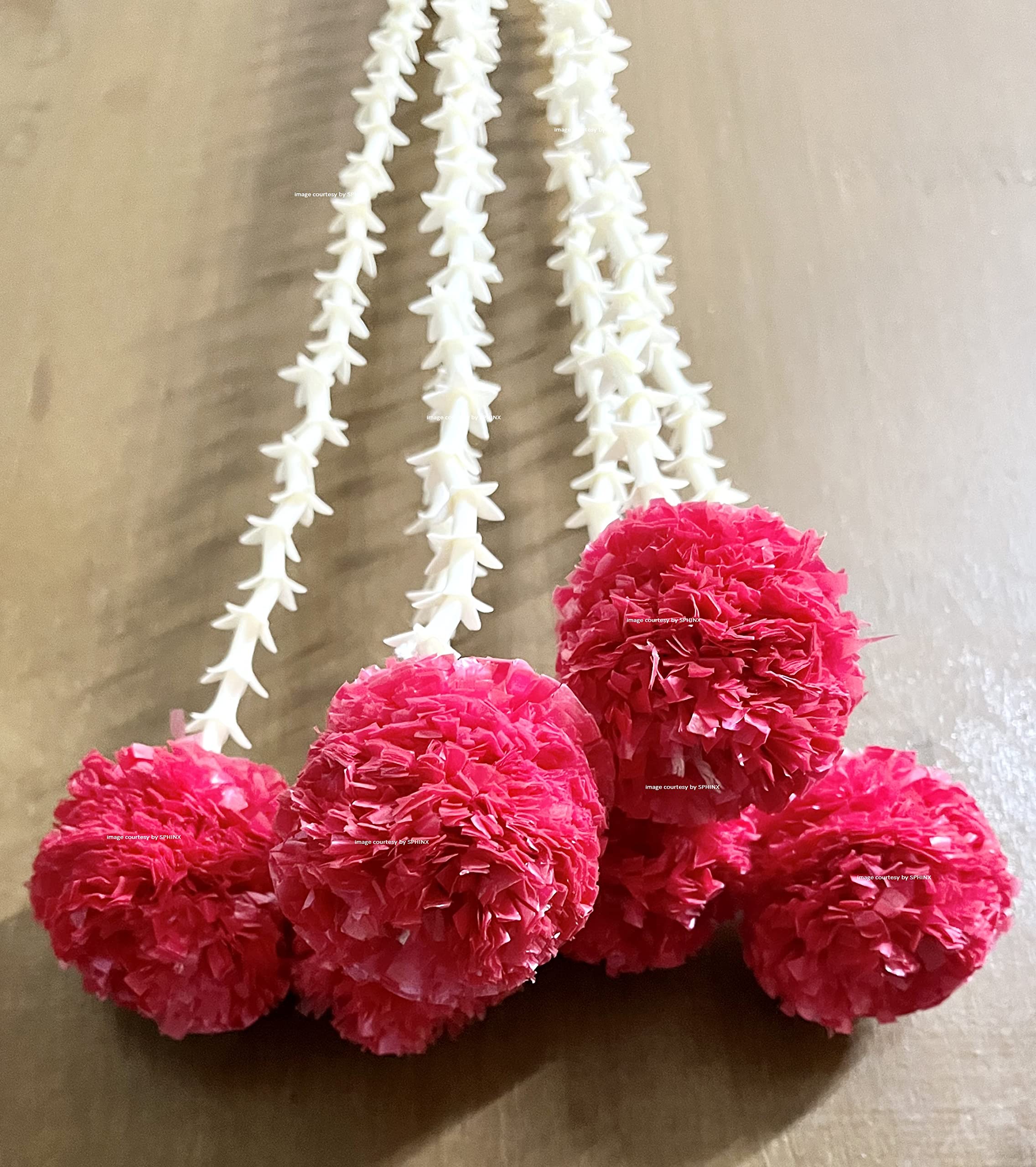 Sphinx artificial rajnigandha buds (tuberose) and fluffy marigold strings for decoration approx. 2.5 ft- (Red, 6)