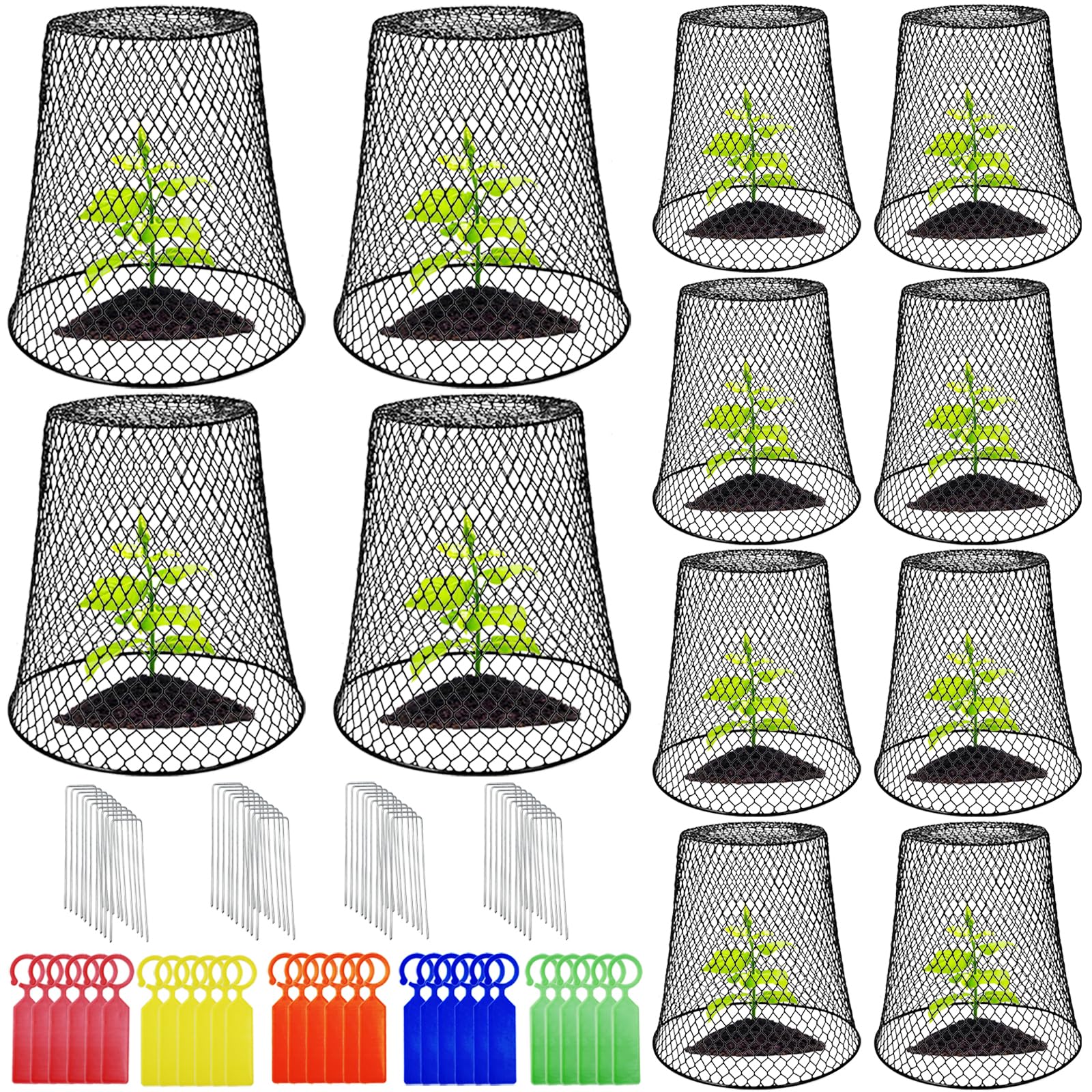 12Pcs Chicken Wire Cloche Plant Protector Cover,23x23cm Black Durable Garden Cloches Dome for Plants,Metal Netting Plant Protectors from Animals for Keeping Bunnies Chicken Squirrels Birds Other Out