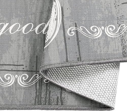 Vista 4 de Carvapet Juego de 2 alfombras de cocina antideslizantes para el juego de tapetes de puerta, diseño de lema, gris (17 x 48 + 17 x 24 pulgadas)