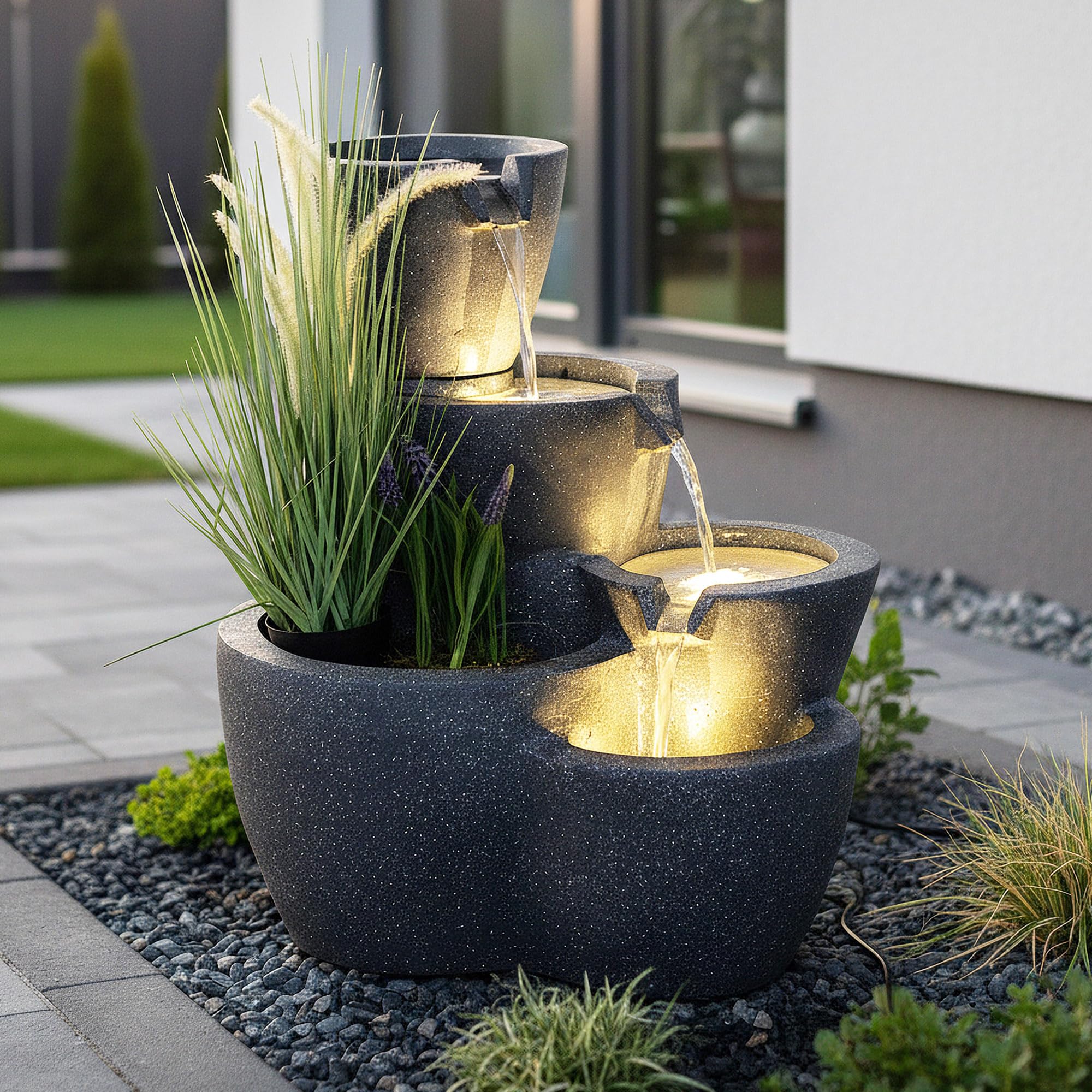Fuente de Jardín Iluminada Grande Arnusa - Fuente de Agua de 59 cm - Decoración de Jardín Interior y Exterior - Se Puede Plantar