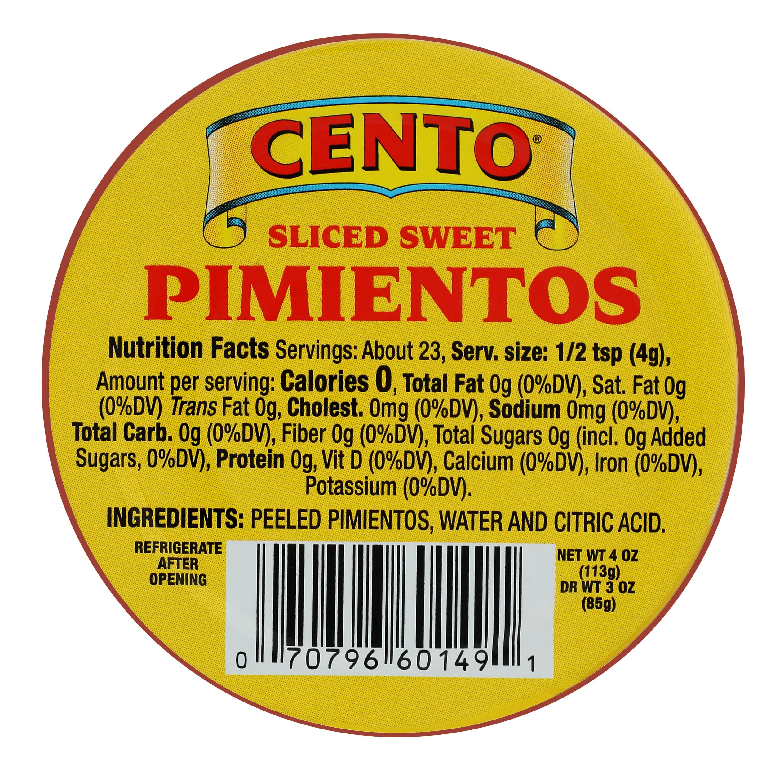 Cento Sliced Pimentos, 4 oz