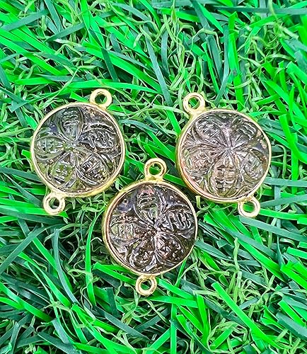 Sunstone GCGC26 - Conectores de bisel de cuarzo con piedras preciosas, doble bucle de fianza chapado en oro de 14 quilates, juego de 2 conectores de