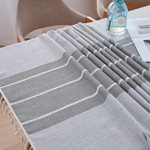 Miniatura 5 de Mantel de arpillera impermeable con borla, lino y algodón, bordado rústico, sin arrugas, lavable para fiestas en interiores y exteriores, cuadrado,