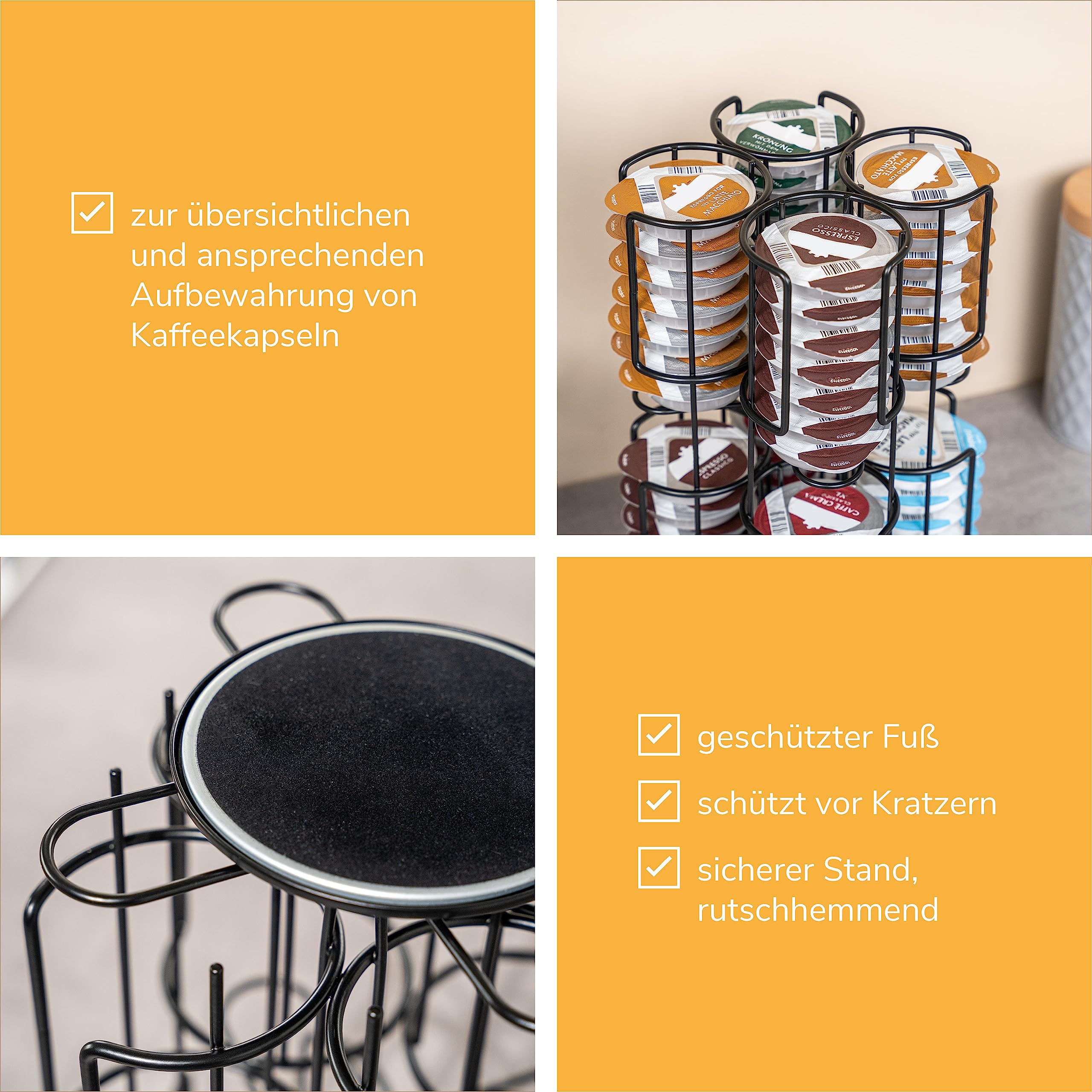 eluno Soporte para cápsulas Tassimo, capacidad para hasta 64 cápsulas, giratorio 360°, soporte para cápsulas, color negro