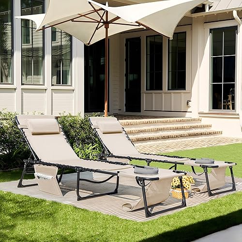 Miniatura 5 de Flamaker Tumbona boca abajo ajustable de 5 posiciones para tomar el sol, silla de bronceado plegable con agujeros para la cara y los brazos, silla