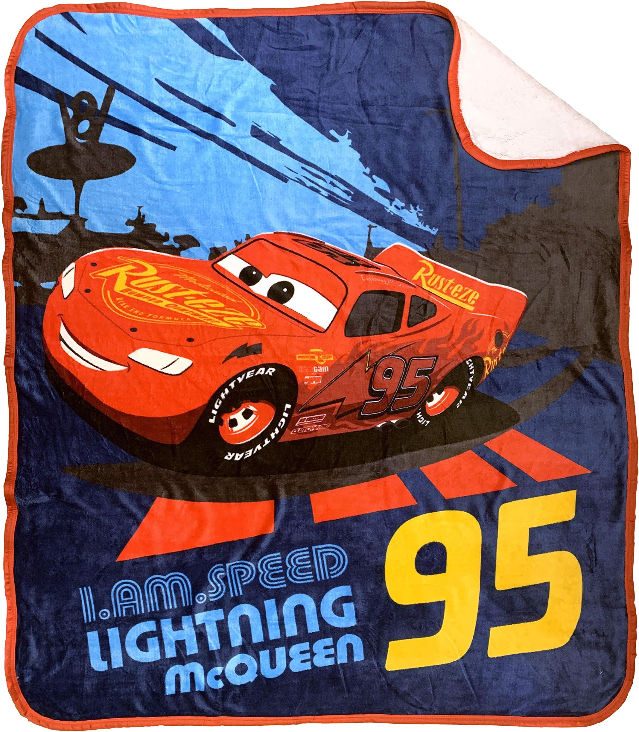 Disney Pixar Cars Lightning McQueen Sherpa Throw Blanket - Measures 50 x 60 inches, Kids Bedding - Fade Resistant Super Soft