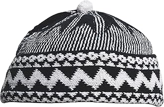 Kids Indigo Blue Zigzag Design Muslim Beanie Kufi Hat Crown with White Ball - Stretchable OneSize African Hat