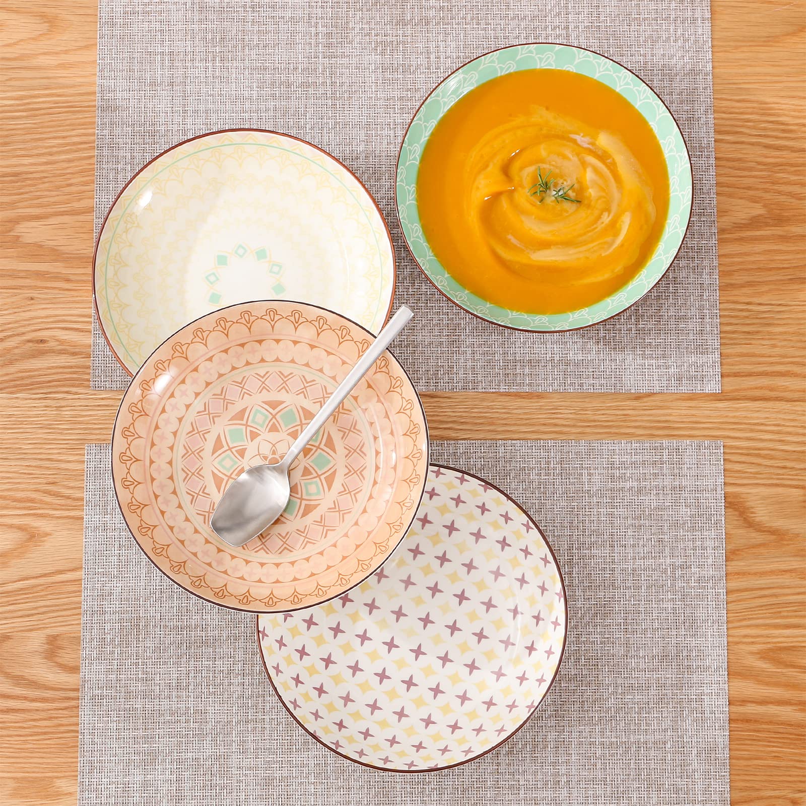 vancasso, série TULIP, Assiette Creuse Colorée, 4 Pièces, Style Marocain, Élément MANDALA(Assiette Creuse, Assiette Unique 4 Pièces)
