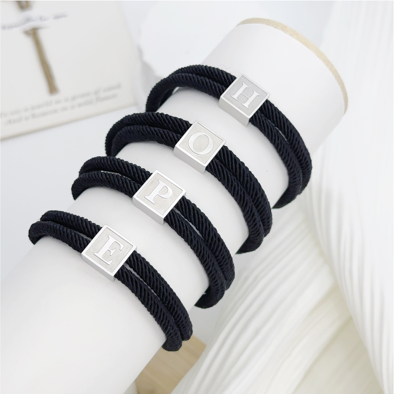 Pulsera inicial de cuerda para hombre acero inoxidable miniatura 7