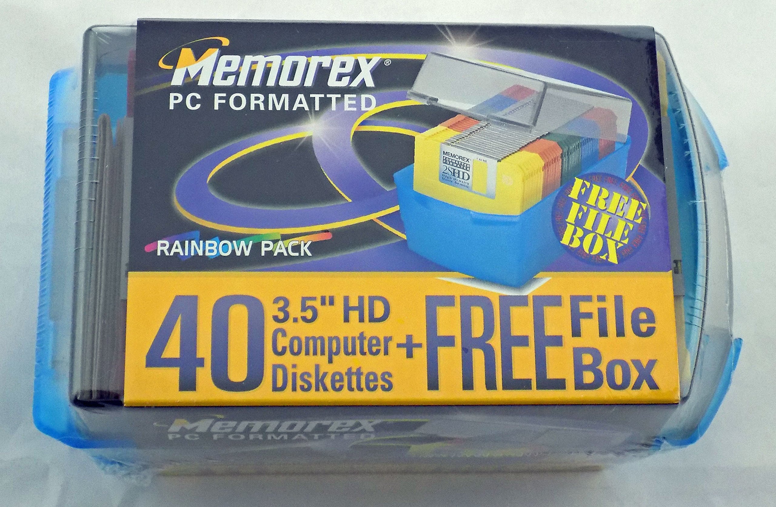 Memorex 3.5" High-Density Floppy Disks with File Box (Rainbow, 40-Pack)