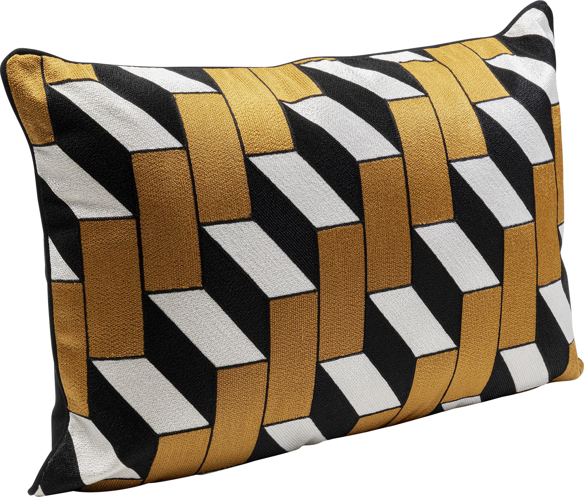 Kare Cuscino di design Scale, bianco/giallo/nero, sfoderabile con chiusura lampo, con imbottitura, motivo geometrico, intrecciato, cuscino decorativo, accessorio per la casa, 60 x 40 cm (altezza x