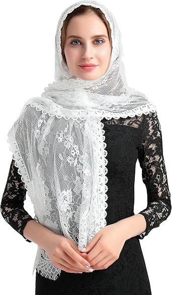 Leimandy Long Chapel Veil Mantilla Lace Scarf for Women - Ivory Head Covering V27
