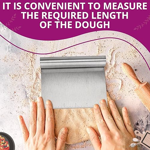 Miniatura 5 de Rascador de banco de cocina – Herramienta raspadora multiusos de repostería con escala de medición, herramienta de corte de masa de pizza y pan,