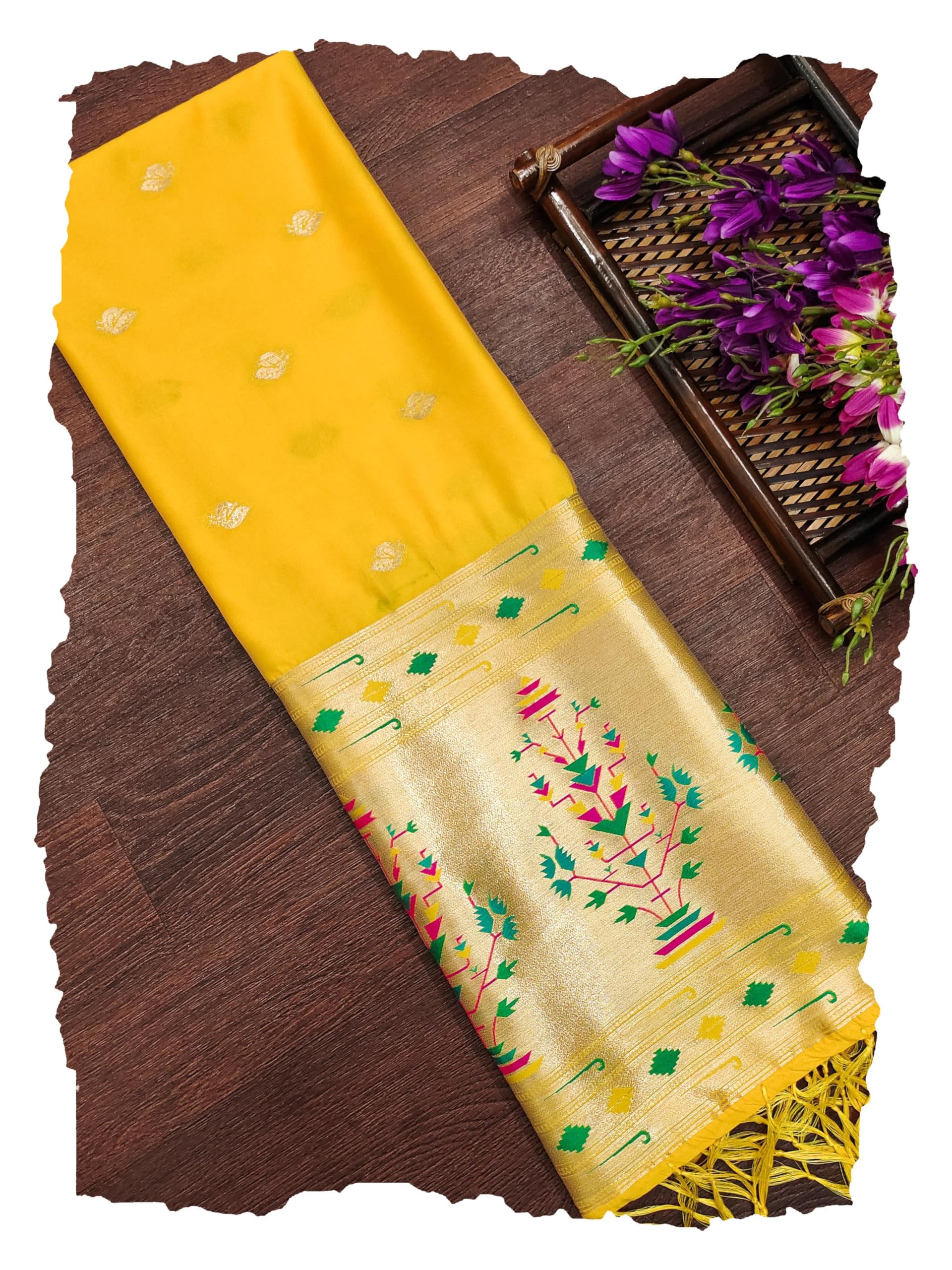 Women's Woven Paithani Banarasi Silk Dupatta/Chunni For Women, Floral Print 1 Meter Wide and 2.3 Meter Length Printed Designer Dupatta/Chunni For Girls-image-32