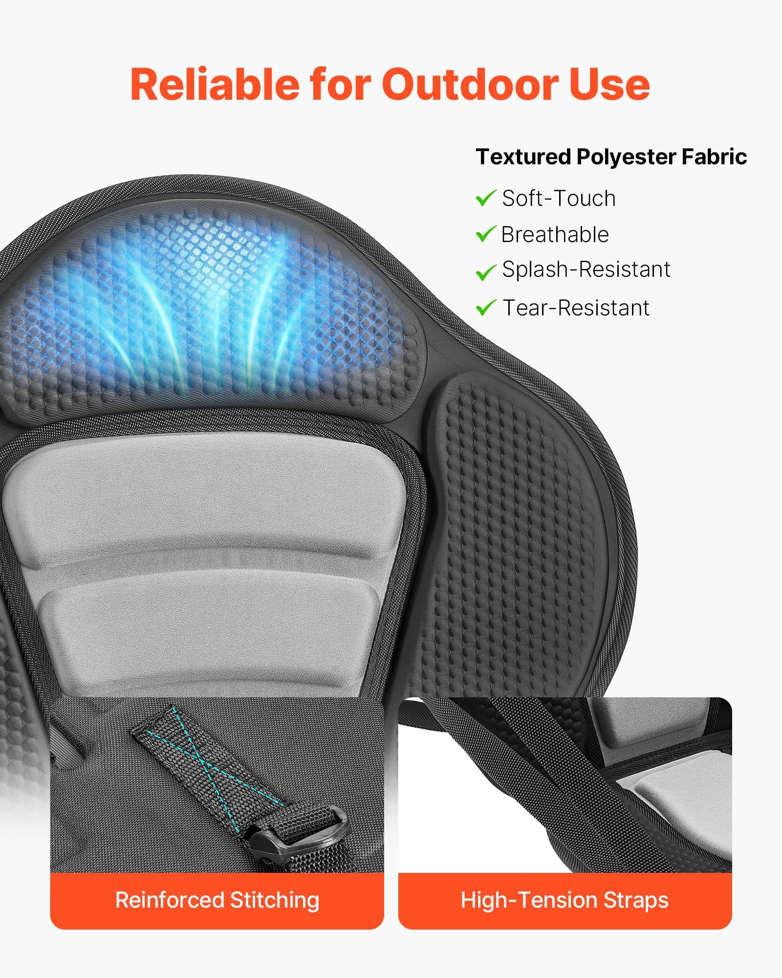 VEVOR 2 x Kajaksitz 53 mm Dicke, Gepolsterter Sitz für Stand-Up-Paddle-Board, Bootssitz mit Rückenlehne & Aufbewahrungstasche & Verstellbaren Gurten für SUP Kanu Angelboot Aufblasbares Kajak