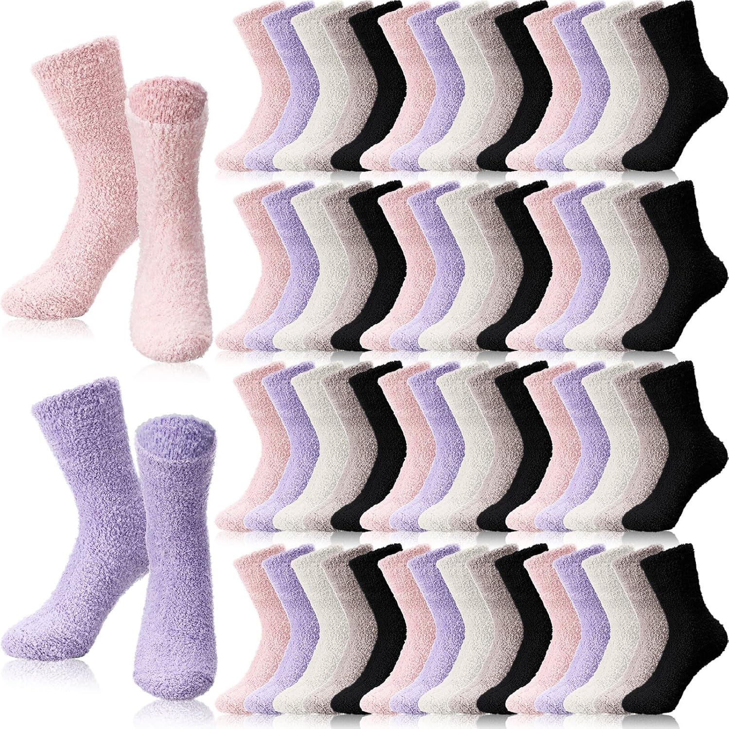 Handepo 60 Pairs Women Fuzzy Socks Bulk Winter Warm Soft Fluffy Crew Sleeping Slipper Socks for Indoor Christmas Gifts