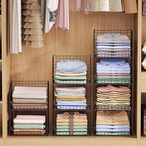 Miniatura 2 de Organizador apilable de armario de 4 niveles de altura extra, contenedores de almacenamiento plegables para suéteres, jeans y ropa, estantes de