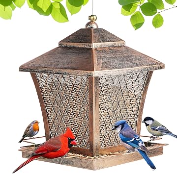 MYITYARD Bird Feeder for Outdoors Hanging, 4 lbs Large Capacity Metal Wild Bird Feeders, Vintage Bronze Finish Rust-Resistant Birdfeeder for Garden Yard Balcony Decor