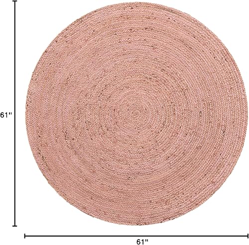 Miniatura 2 de Unique Loom Alfombra trenzada de la colección de yute - Dhaka (5 pies 1 pulgada, redonda, rosa claro)