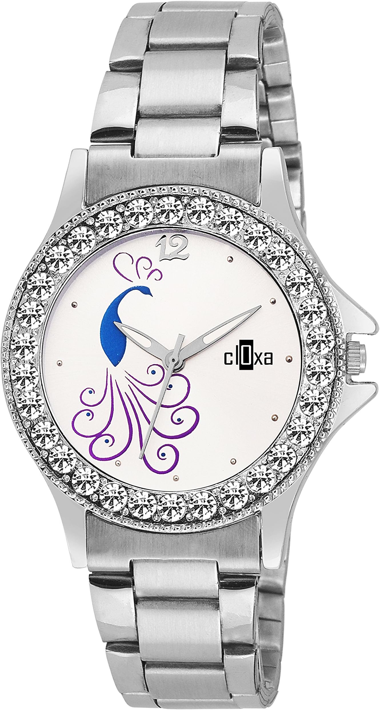 Di Monds Cloxa Diamod Case Silver Chain Womens Watch