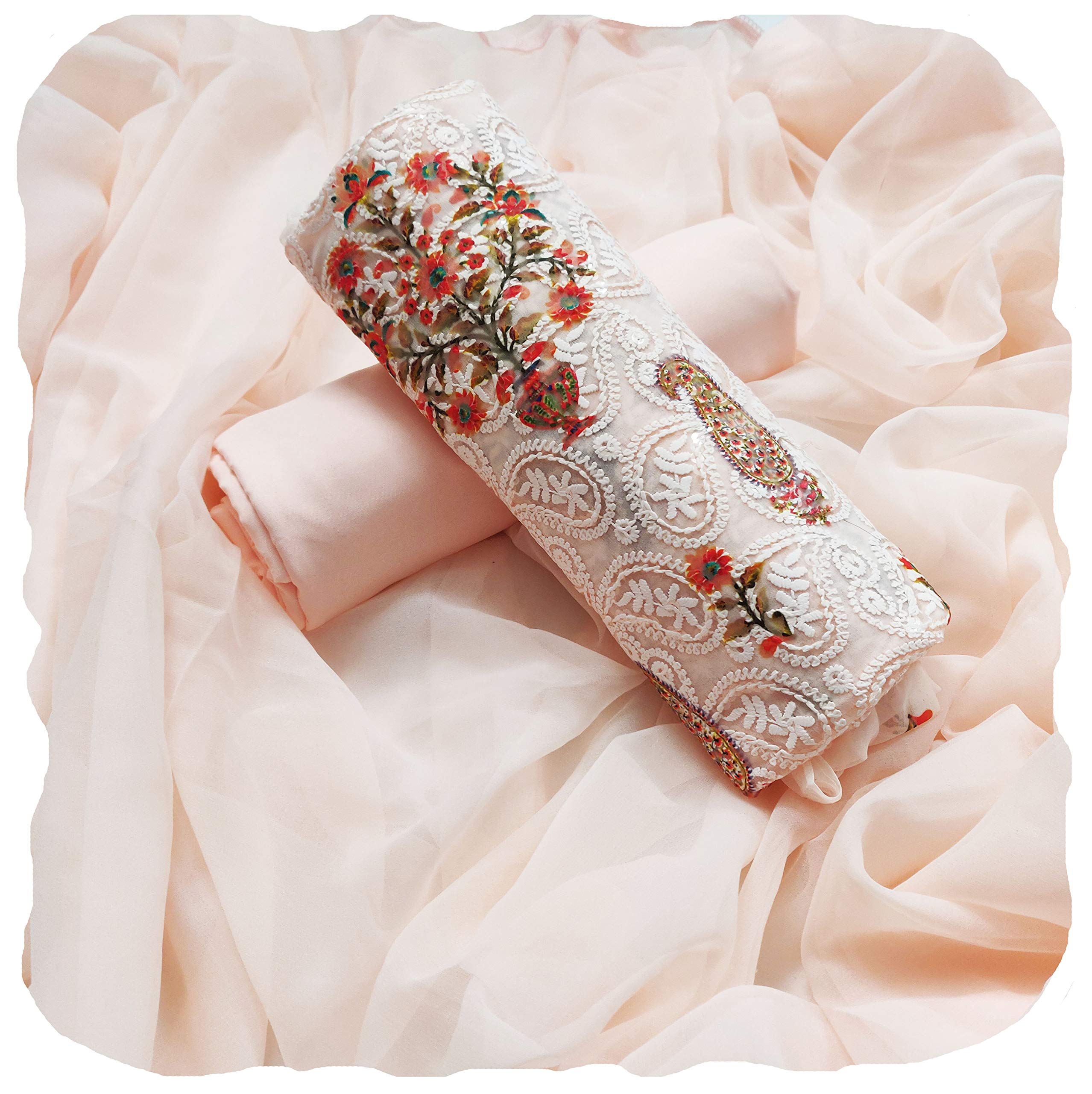 AAHIRA Women Georgette Unstitched Salwar Suit Dress Material, Digital Printed Chikankari Work(Free Size, Pari) (Peach)