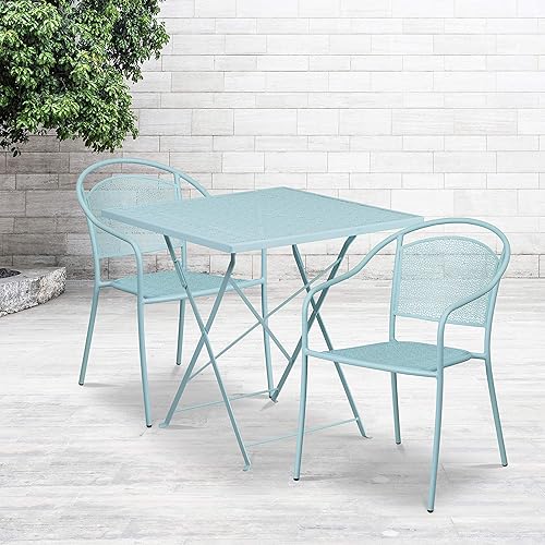 Miniatura 6 de Flash Furniture Juego de mesa plegable de acero para interiores y exteriores de grado comercial de 28 pulgadas con 2 sillas de respaldo redondas