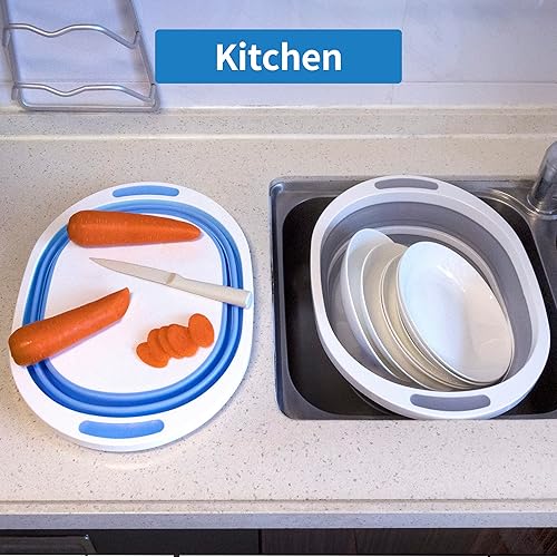 Miniatura 6 de Plegable de plástico de 7.5 L para fregadero, tabla de cortar, tina de comida plegable para barbacoa, picnic, camping, portátil, para lavar platos,