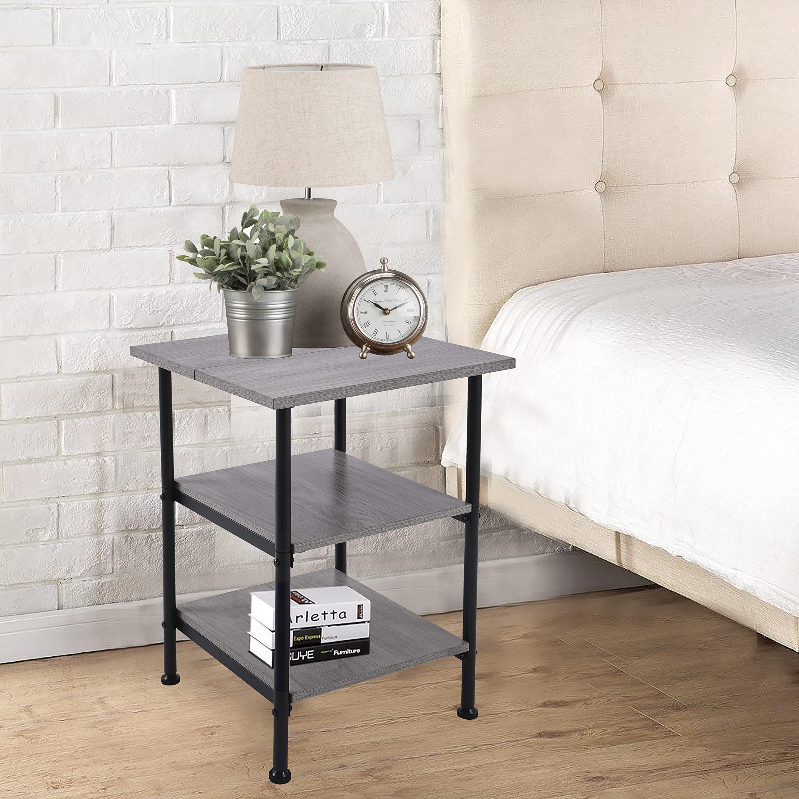 Nightstand, Side Tables, End Tables with Wood Shelves, for Living Room