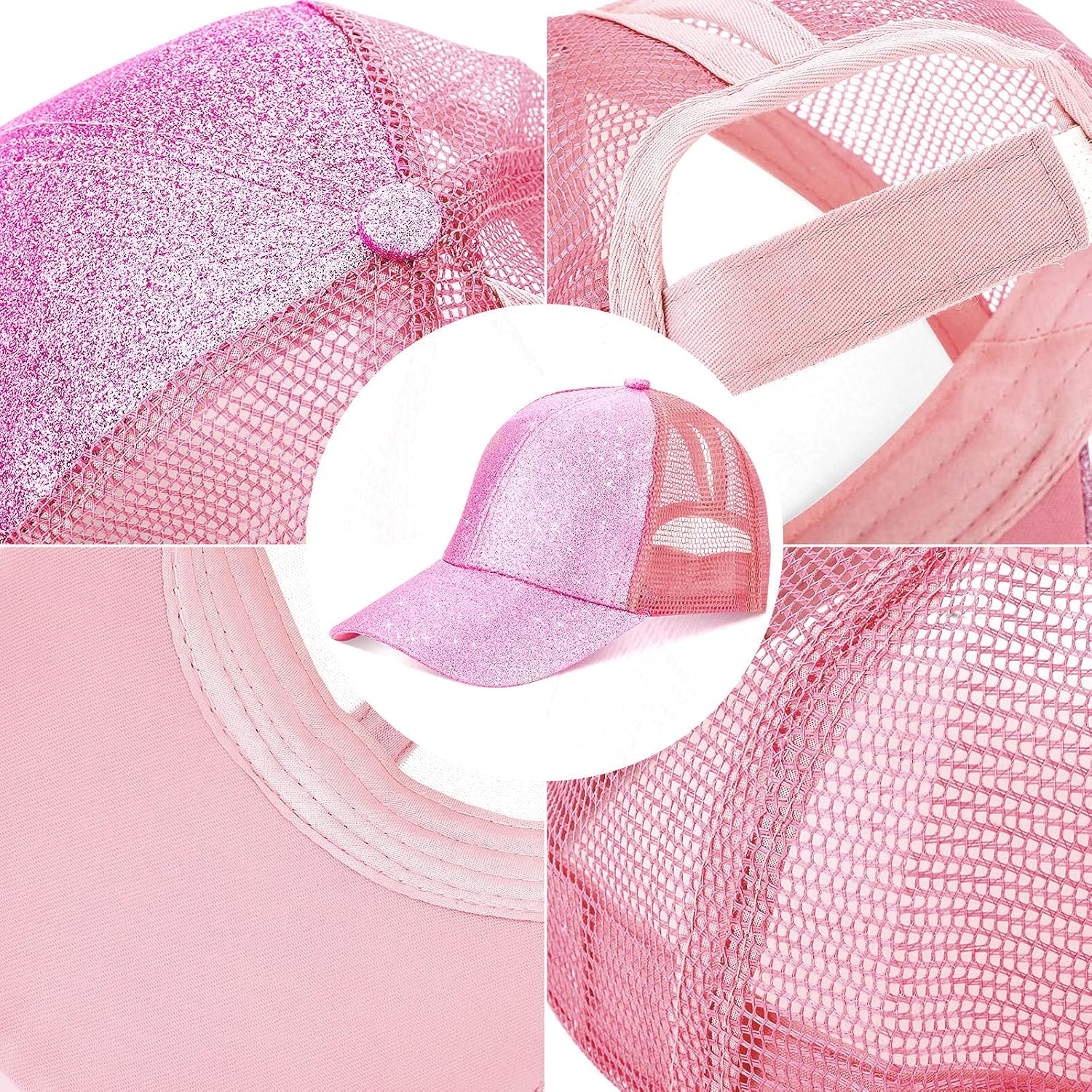Geyoga Girls Ponytail Hat Glitter Baseball Cap with High Bun Messy Ponytail Hole (Pink, 1): Clothing, Shoes & Jewelry