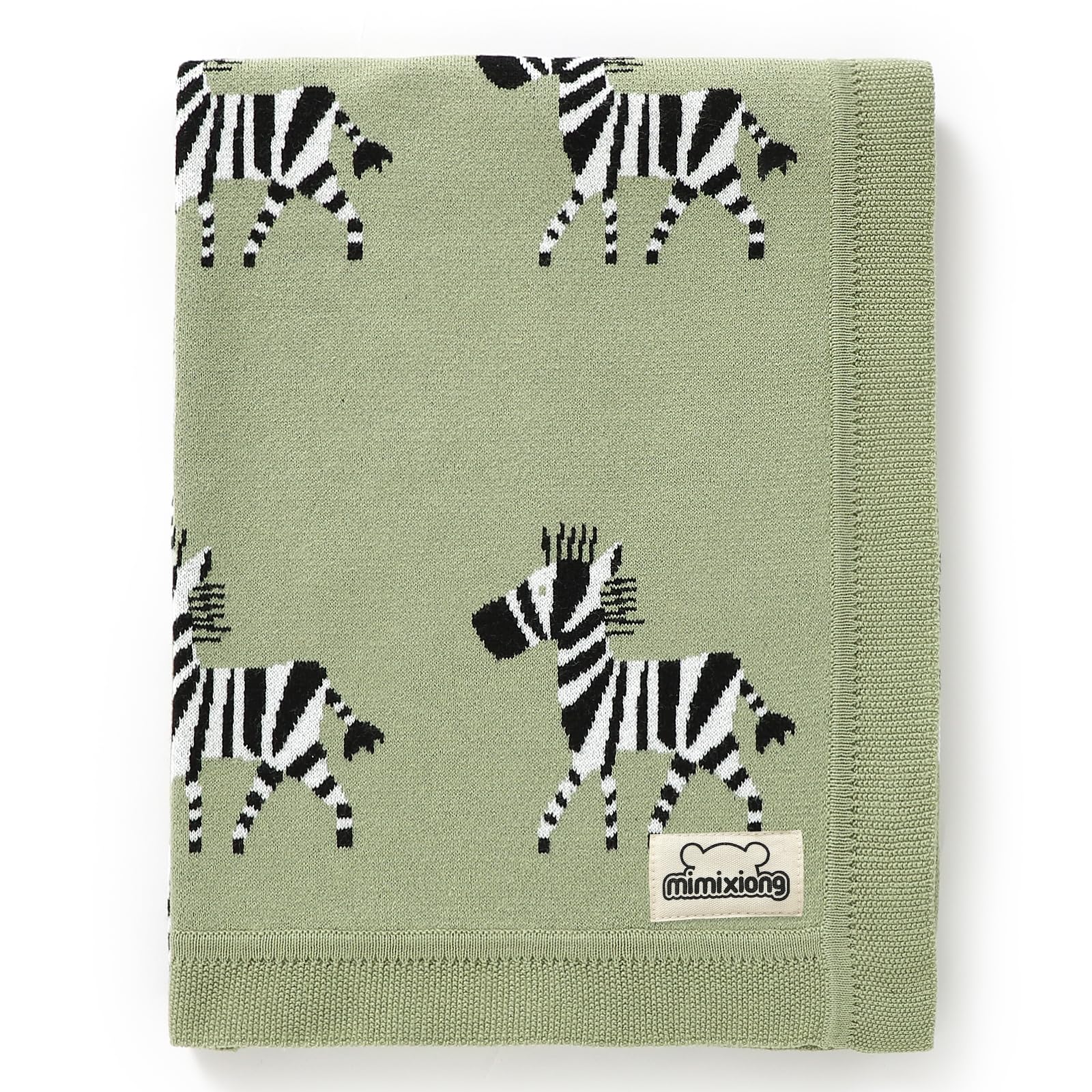 mimixiong 100% Pure Organic Soft Knitted Baby Blanket, Swaddle Blanket – Baby Essentials for Newborn, Zebra Sage Green