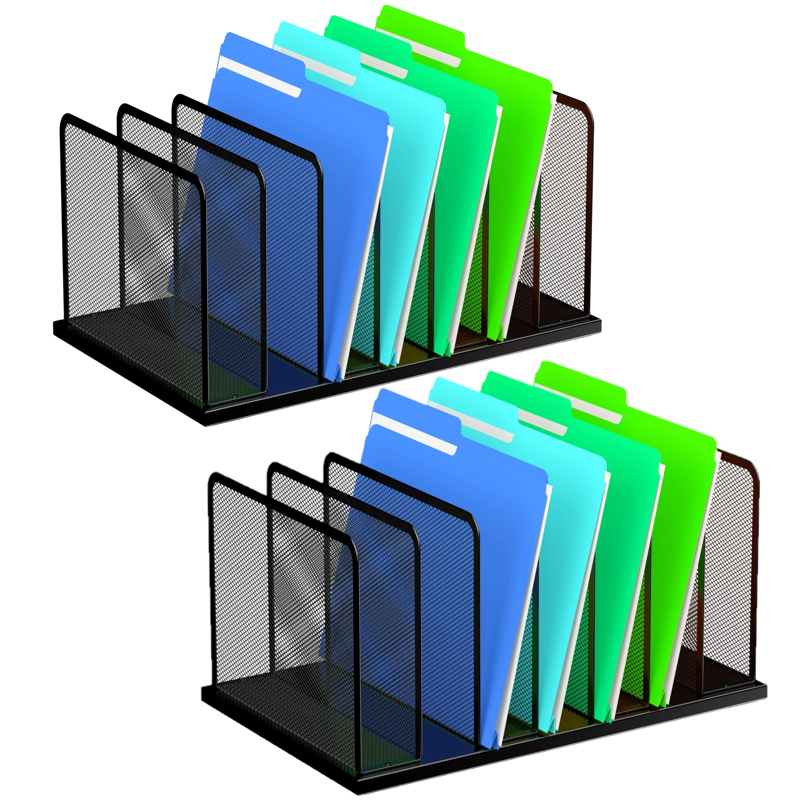 Kuntine.b Black Desk File Organizer Upright Mesh Desktop Organizer File Sorter Office Organization File Holder For Home, Office & Classroom (, 2 Pack 7-Section)