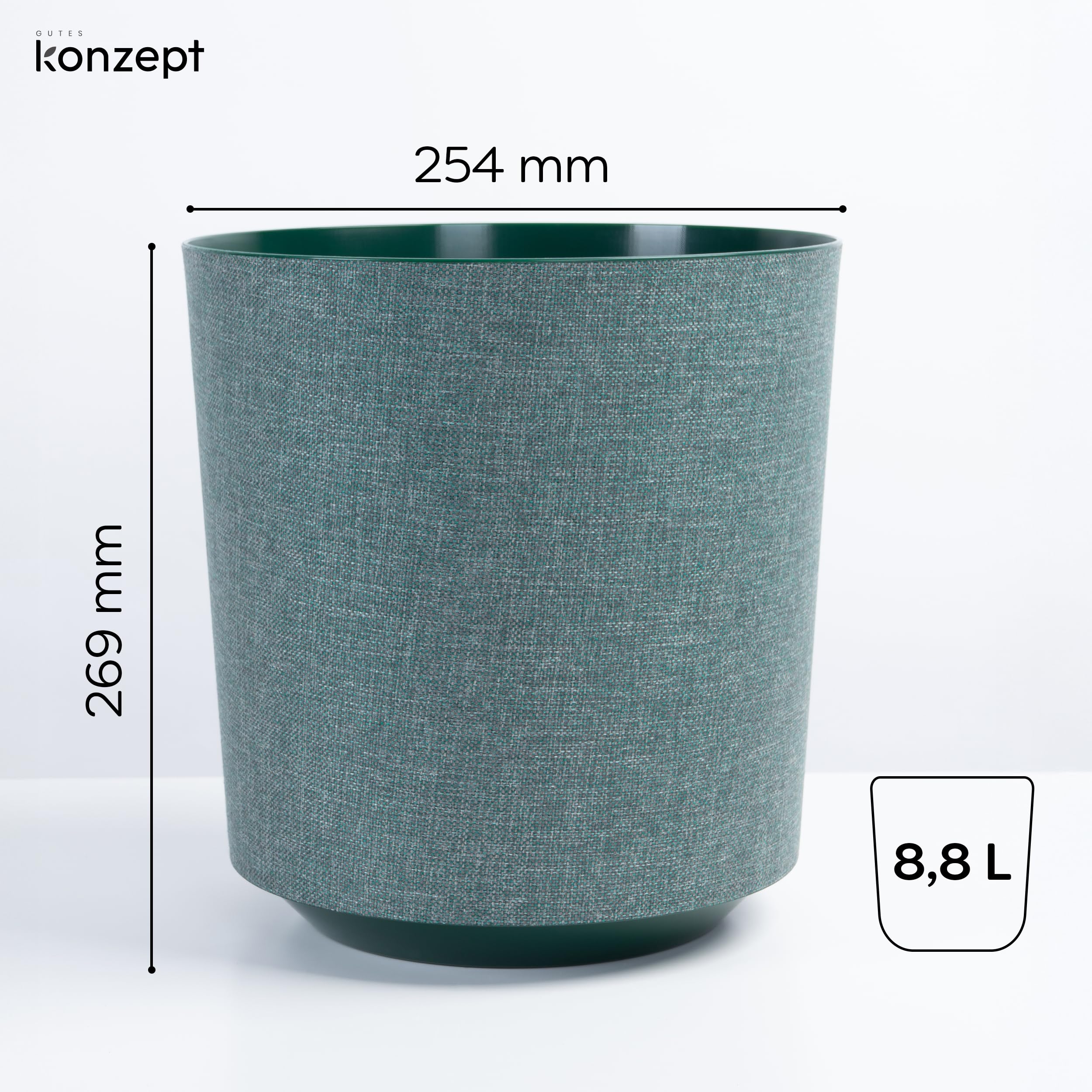 KONZEPT Juego de 2 macetas con aspecto textil, diámetro de 25 cm, macetas grandes para plantas de interior de plástico, color verde