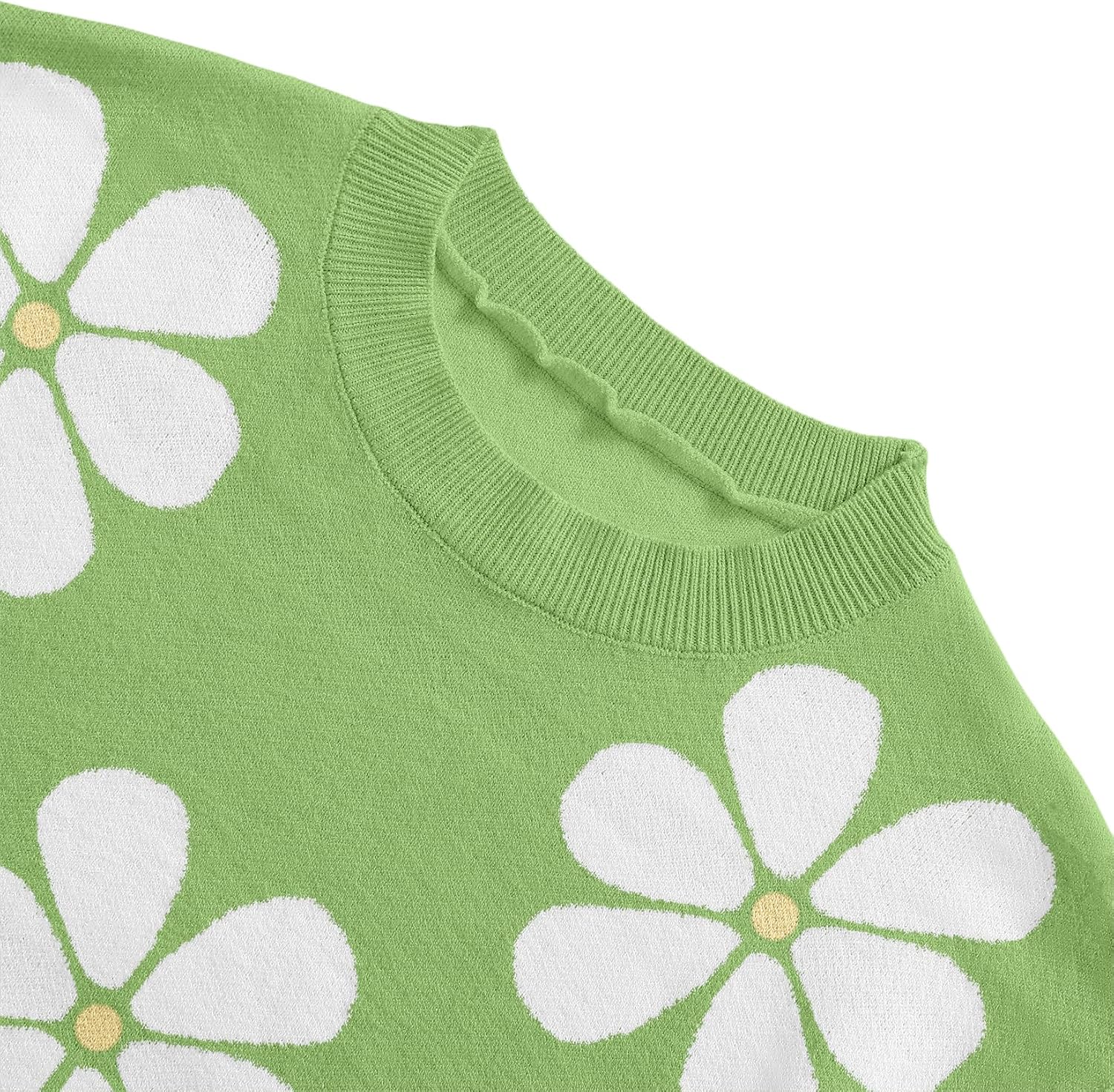 Girl's Floral Print Crew Neck Long Sleeve Knitted Pullover Fall Winter Sweater Jumper Tops - Image 3