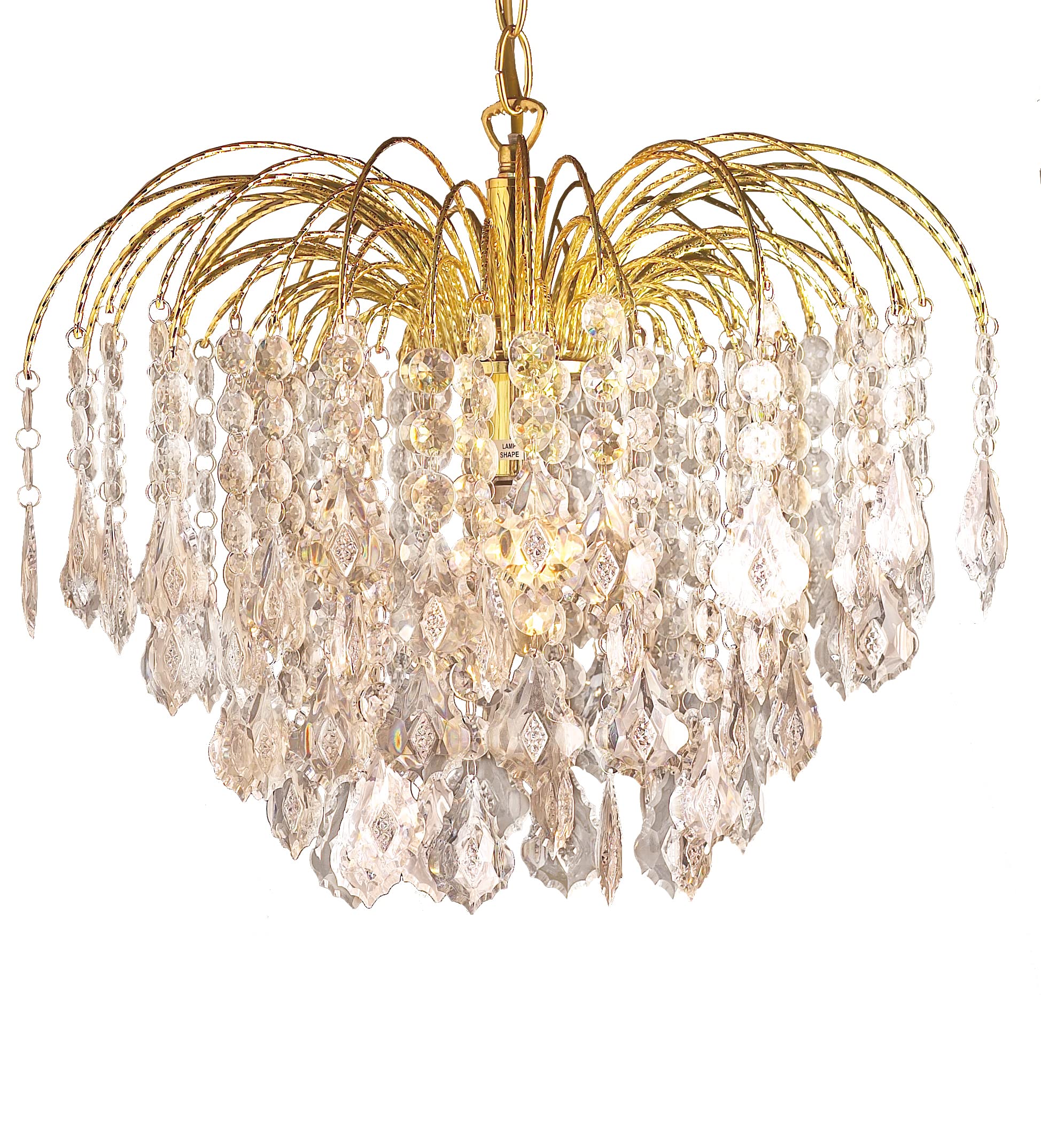 Loxton Lighting Shiny Gold 45Cm 6-Tier Crystal Effect Fountain 1 Light Chandelier Ceiling Pendant With Gold Finish Frame Great For Living Room Hallway Or Bedroom